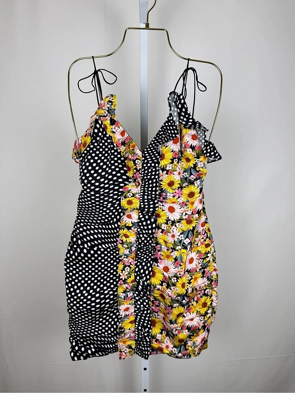 For Love & Lemons S Floral Polka Dot Ruffle Mini Dress Bodycon